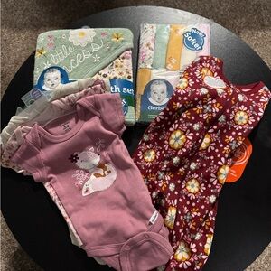 Onesie and Maroon Floral Sleeper Set. Size Newborn